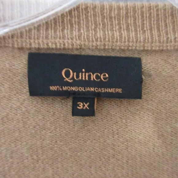 Quince Sweater 3X Camel Color Mongolian Cashmere V-Neck Quiet Luxury Soft - Picture 3 of 9